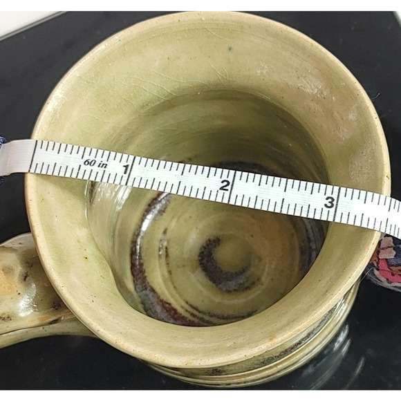 Vintage Green Art Pottery Round Stoneware Coffee Mug Signed by Artist - Picture 8 of 8